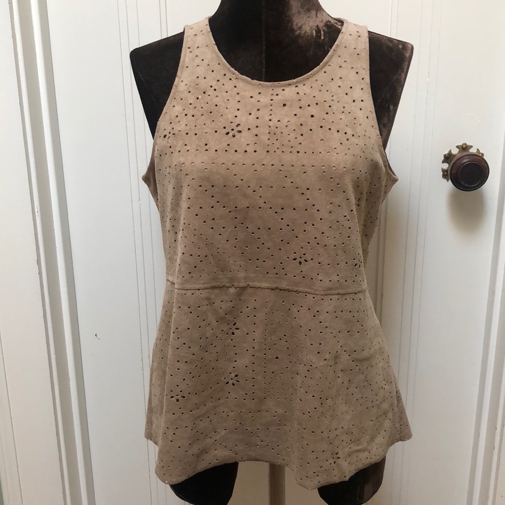 BCBGMAXAZRIA Laser Cut Eyelet Peplum Top S